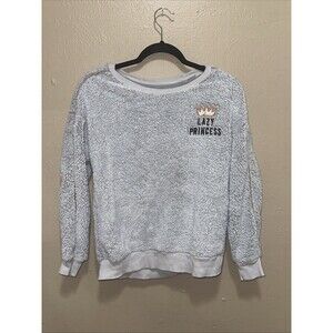 Lazy Princess Gray Fuzzy Sherpa‎ Sweatshirt Crown Girls Cozy Pullover